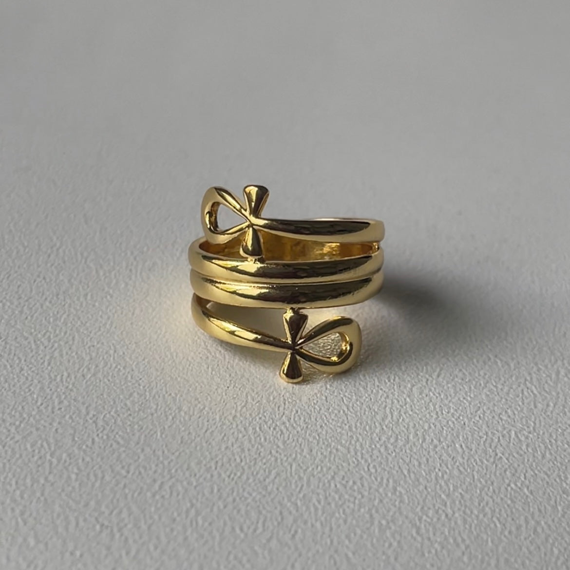 Double Ankh Spiral Ring Gold