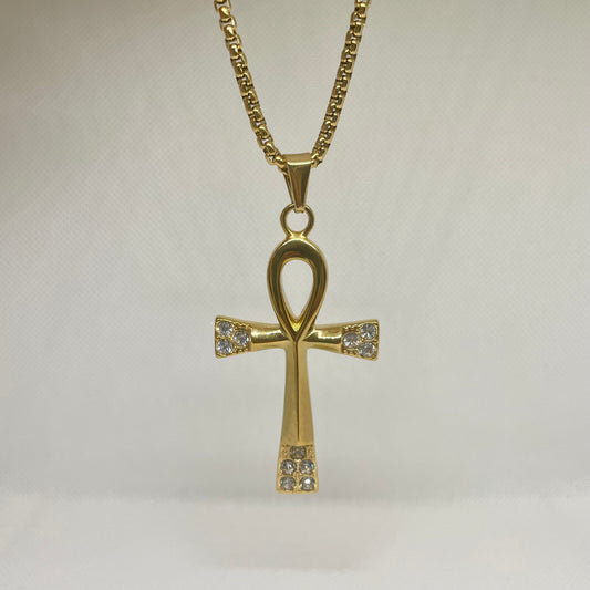 Rhinestone Ankh Big - Gold